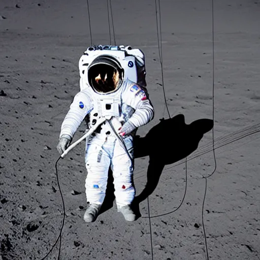 Prompt: photo of a mercury astronaut suit holding an electric guitar on the moon. detailed