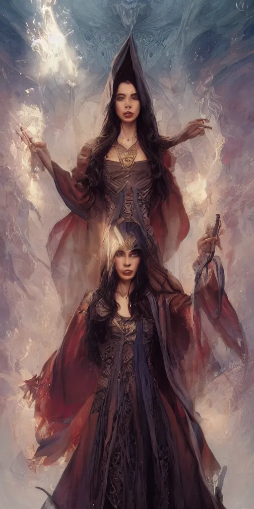 Prompt: female wizards in robes, something is missing, masterpiece , cinematic, powerful, dramatic light, highly, intricate elements, detailed, digital painting, artstation, concept art, sharp focus, illustration, dynamic by Edgar Maxence and Ross Tran and Michael Whelan art by Livia Prima, Mitch Foust, Frank frazetta