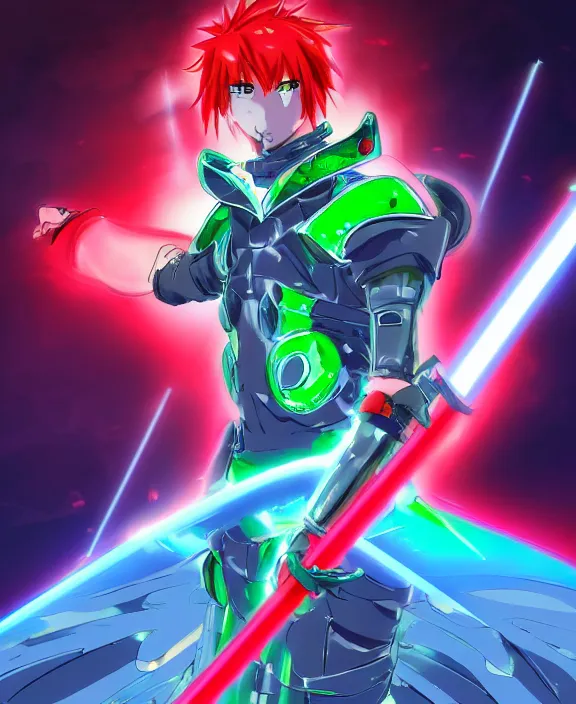 Prompt: an anime drawing of a futuristic warrior with jade green bladed armour and a futuristic helmet with a neon jade visor and red tracking lasers by Moebius, 4k resolution, photorealistic