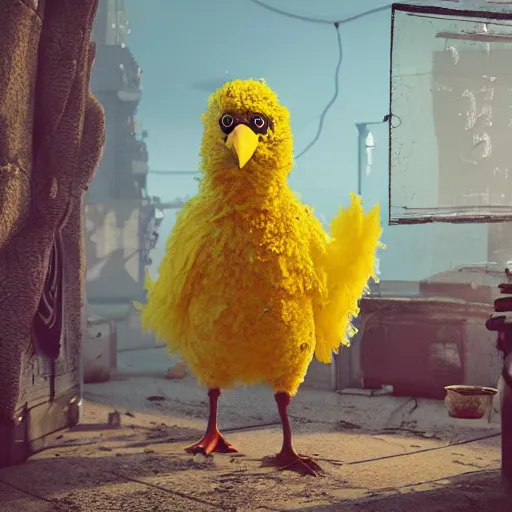 Prompt: big bird art by Mike Winkelmann, power auras, sigils, tattered cloth robes, substance 3d painter, PBR textures, Physical based rendering, cinematic, hyper realism, high detail, octane render, unreal engine, 8k, Vibrant colors, Smooth gradients, High contrast, depth of field, aperture