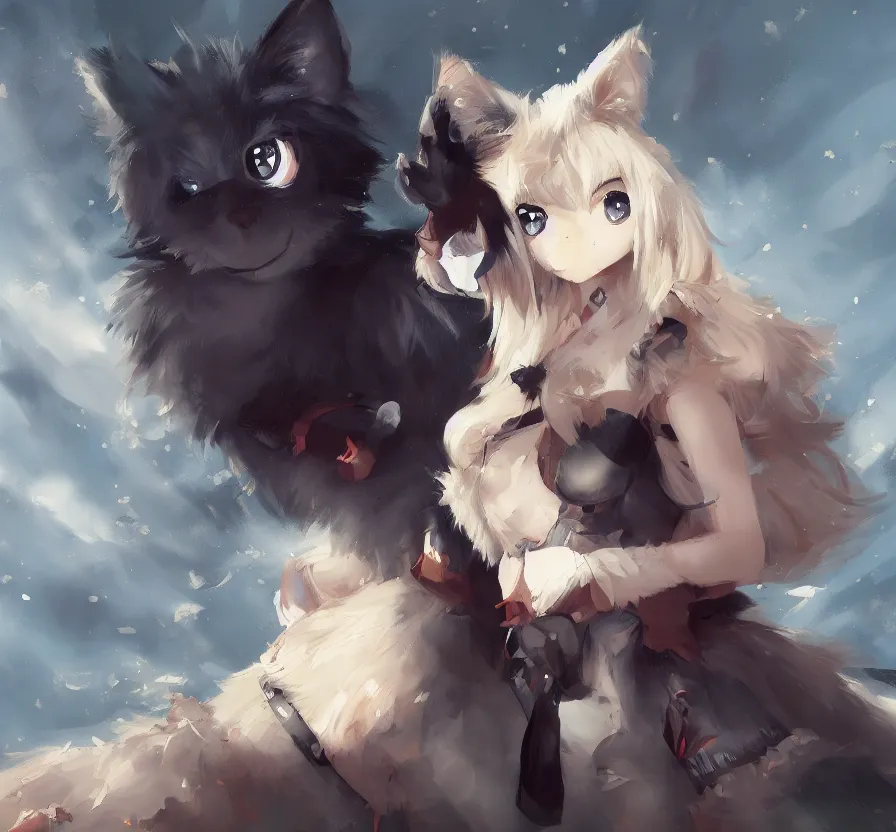 Prompt: vtuber in furry costume, dark colors, acrilic paint, brush paint, heavenly atmosphere, paint, ultra detailed, beautiful image, resolution, artstation
