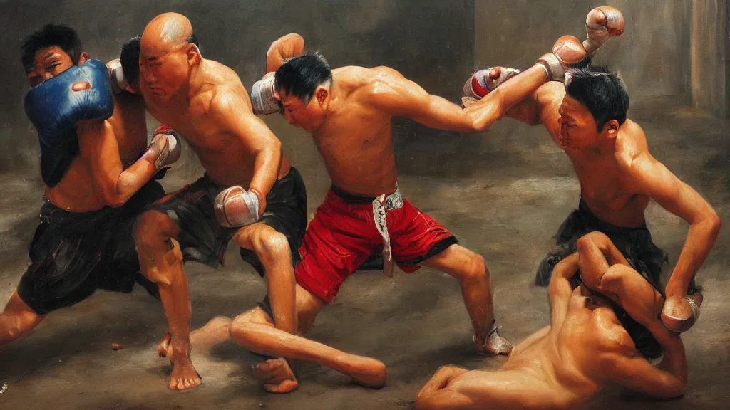 Prompt: asian person fighting a turkish person, cinematic, 4 k, oil painting