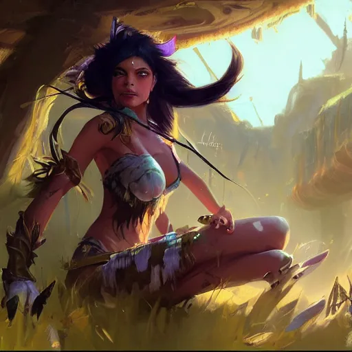 Prompt: nidalee from league of legends, paint by Wadim Kashin