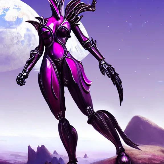 Image similar to extremely detailed giantess shot of a goddess that's a giant beautiful stunning anthropomorphic robot female dragon, standing majestically over mountains, elegant pose, streamlined shiny silver metal armor, fuchsia skin below the armor, sharp metal claws, long elegant tail, detailed warframe fanart, high quality digital art, giantess art, furry art, warframe art, furaffinity, DeviantArt, 8k HD, octane render