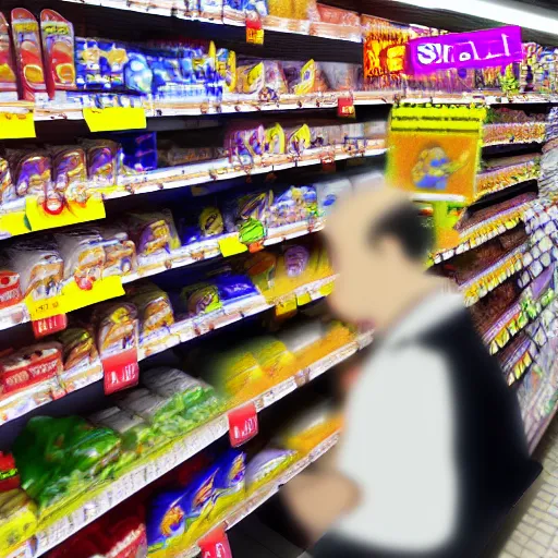 Image similar to Saitama in a supermarket, digital drawing