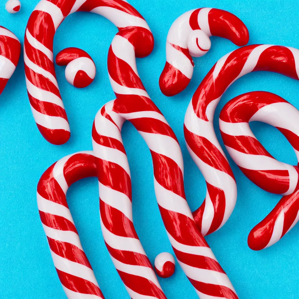 Image similar to close - up view of candy cane on light blue background, 8 k, high detail, photorealistic, proper shading