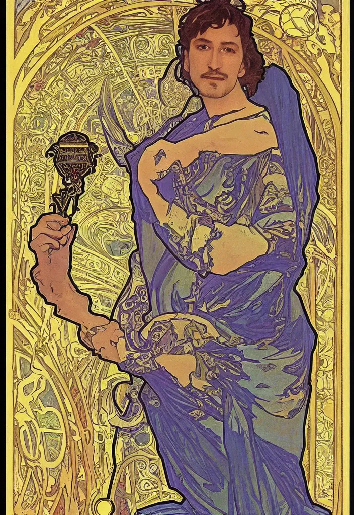 Image similar to geoffrey hinton as the emperor on a tarot card, tarot in art style by alphonse mucha