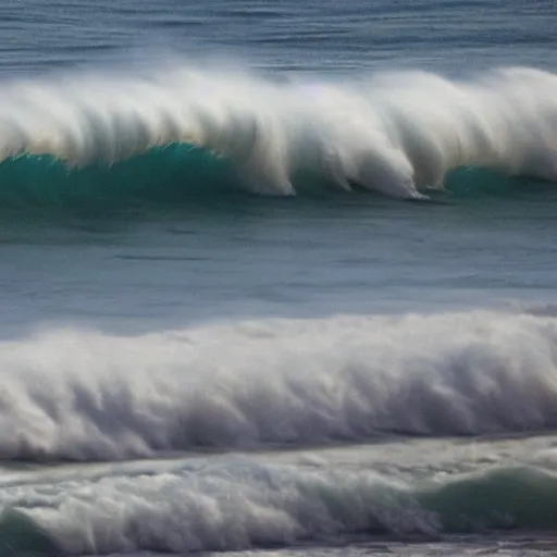 Prompt: ocean waves rolling in that look like horses with a white crest