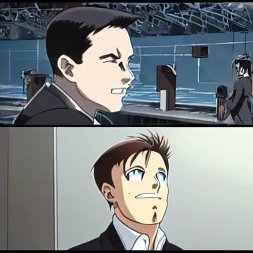 Image similar to elon musk, screenshot from a 2012s anime