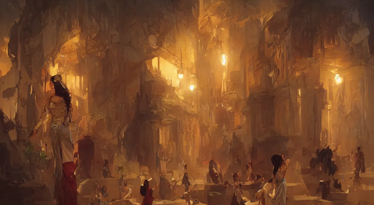 Prompt: bazaar zouk old egypt sky shine digital painting, artstation, concept art, illustration, cinematic lighting, art by artgerm and greg rutkowski and alphonse mucha