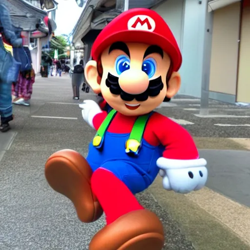 Prompt: photo of super mario in kyoto