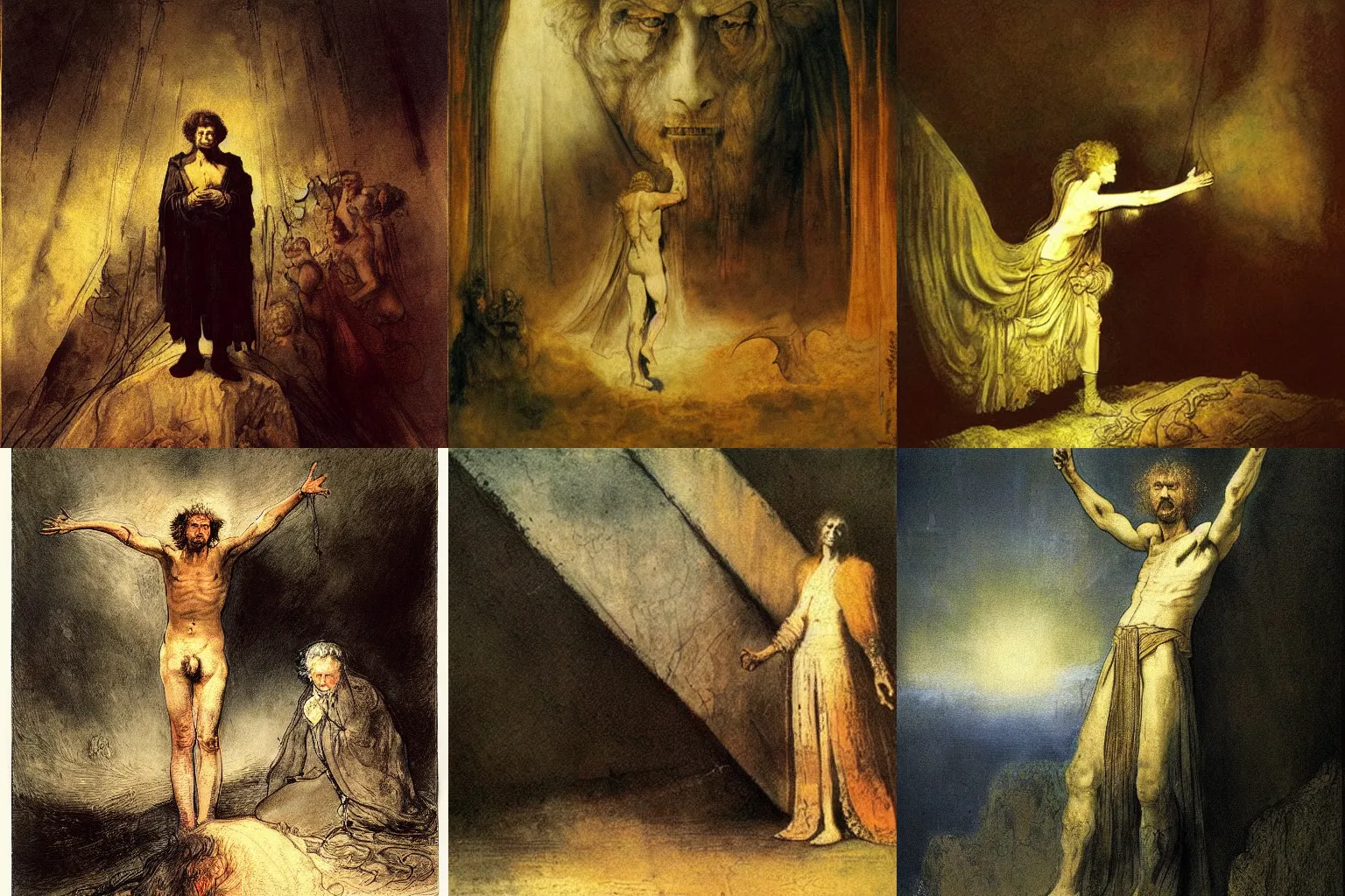 Prompt: the second coming of the beast is at hand! painting by rembrandt van rijn, caspar david friedrich and milo manara