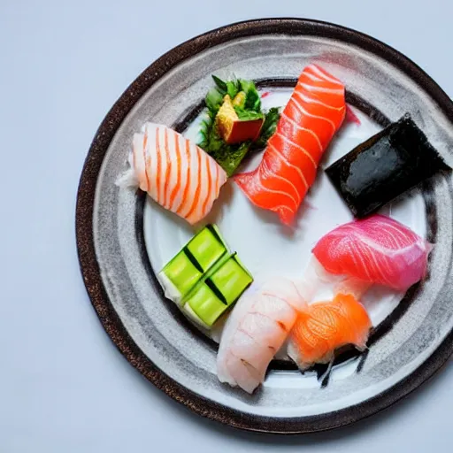 Image similar to beautiful plate of sushi, expert sushi, food photography, 8 k