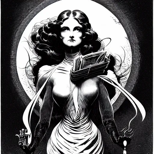 Prompt: portrait soft light, by bernie wrightson and joe fenton, inspired victorian sci - fi, etching, fine, sharp high detail, duotone screen print,