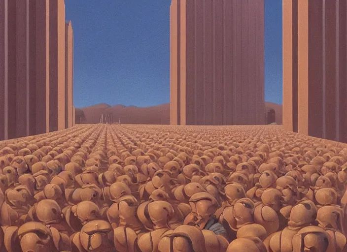 Prompt: in line for the mothership, an ultrafine detailed painting by george tooker, cgsociety, massurrealism, matte drawing, lovecraftian, dystopian art