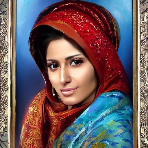 Image similar to portrait of a persian woman ( 3 5 ) from iran in 2 0 2 1, an oil painting by ross tran and thomas kincade
