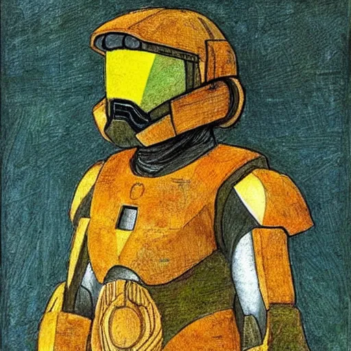 Image similar to master chief by leonardo davinci