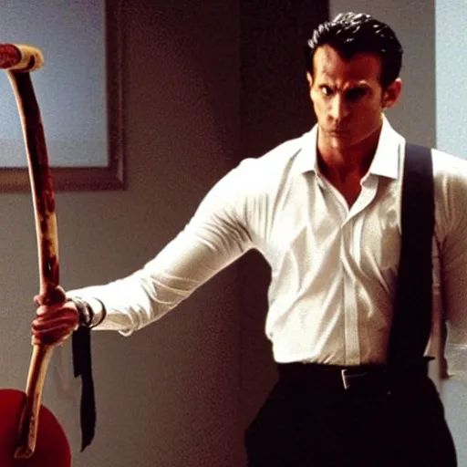 Prompt: Vishnu wearing an axe in American Psycho (1999)