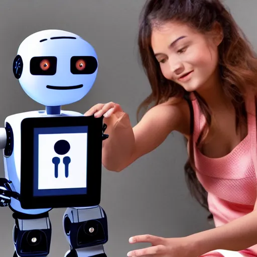 Prompt: hand fan being held by a robot