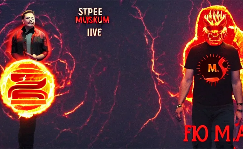 Image similar to elon musk, demon, demon king, fire, lava, banana