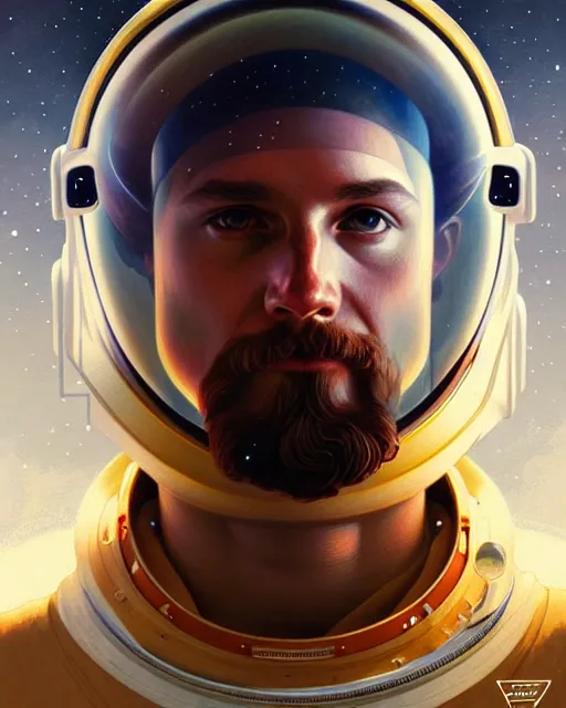 Image similar to portrait of zeus as an astronaut, intricate, highly detailed, digital painting, artstation, concept art, smooth, sharp focus, illustration, art by artgerm and greg rutkowski and alphonse mucha