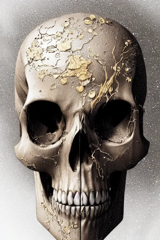 Image similar to skull, close - up portrait, powerful, intricate, elegant, volumetric lighting, digital painting, highly detailed, artstation, sharp focus, illustration, concept art, intricate ink pen, gold leaf