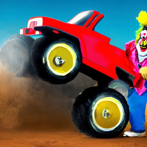 Image similar to clown driving a monster truck