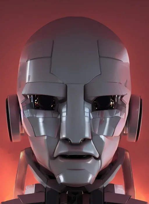 Image similar to bladerunner, cyberpunk, full head, facial portrait of a ceramic mech humanoid robot Spanish ninja looking to the sky with an attractive bald head and handsome features, large glowing eyes, macho, dotado, guapo, reflective surface, overwatch, trending on cgsociety, trending on artstation