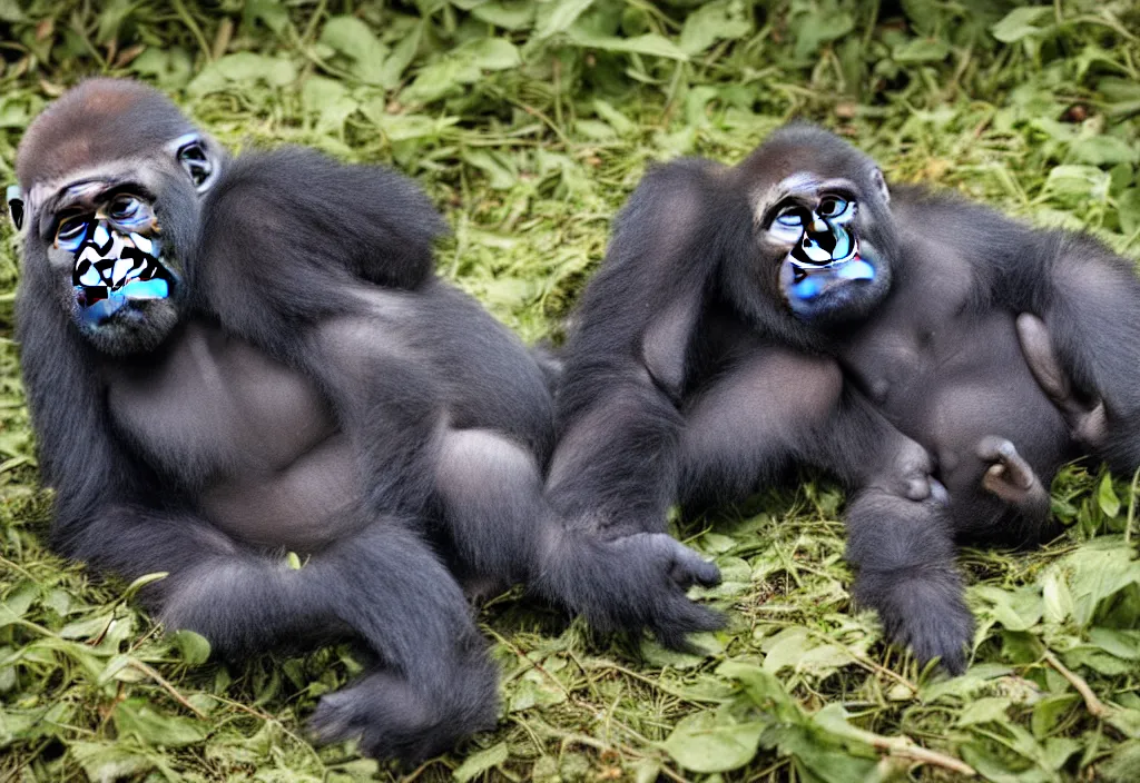 Prompt: “ a baby gorilla laying on the ground in the jungle, a jigsaw puzzle by alex petruk ape, trending on flickr, primitivism, national geographic photo, uhd image, creative commons attribution ”