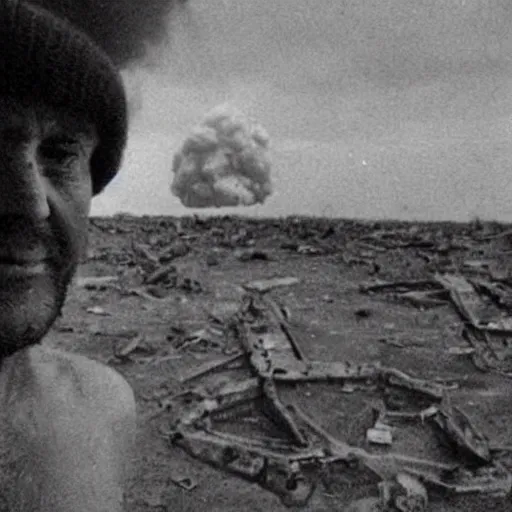 Image similar to last selfie of last alive ukrainian very damaged body to bones after a nuclear strike, a nuclear explosions in the background, dead bodies everywhere, 2 0 2 2