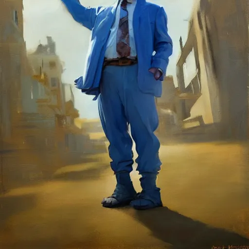 Prompt: greg manchess portrait of dobby the house holding the body of a man in a blue suit over his head, organic painting, sunny day, matte painting, bold shapes, hard edges, street art, trending on artstation, by huang guangjian, gil elvgren, ruan jia, randy vargas, greg rutkowski