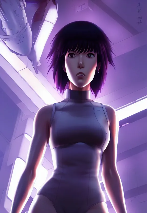 Image similar to a fullbody portrait of motoko kusanagi the major ghost in the shell : : stand alone complex, under repairs, maintenance : : by ilya kuvshinov, rossdraws, artgerm, sola digital arts, anti aliasing, raytracing : :