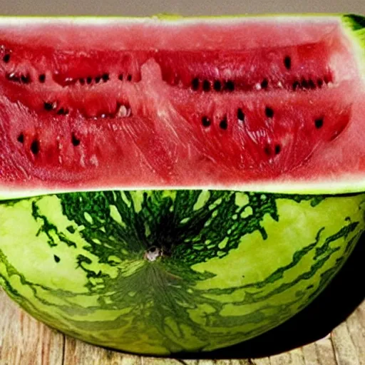 Image similar to a slice of water melon with the face of mel gibson