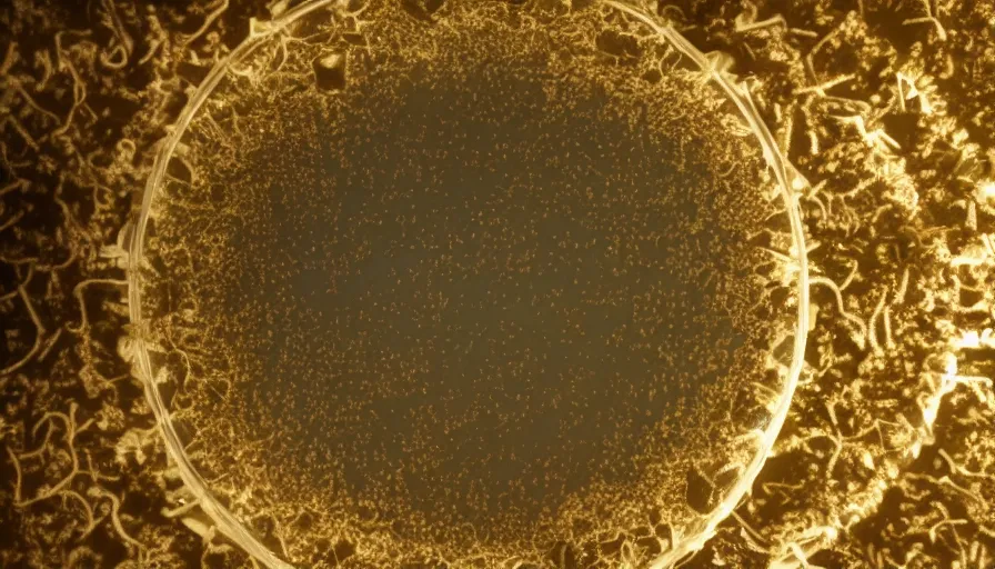 Image similar to bacterial growth in a giant petri dish, cinematic lighting, establishing shot