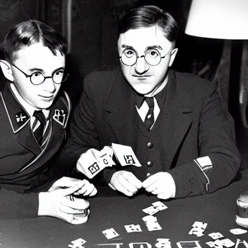 Image similar to harry potter and adolf hitler playing poker