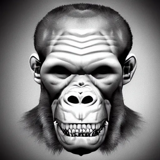 Image similar to 2 0 style gangster vampire gorilla face smiling evil surrealistic, high quality, photo realistic, high definition, shadows