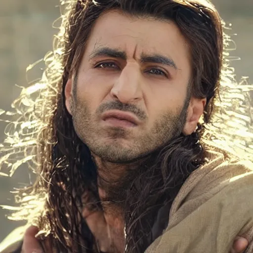 Image similar to close - up of an attractive kurdish singer in a movie directed by christopher nolan, movie still frame, promotional image, imax 7 0 mm footage