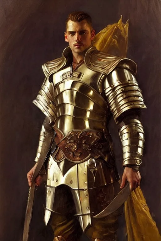 Image similar to attractive male with armor, character design, painting by gaston bussiere, craig mullins, j. c. leyendecker, tom of finland