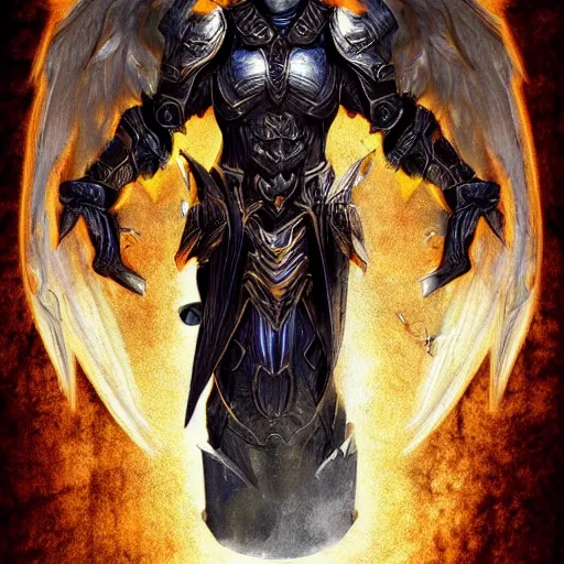 Image similar to archangel auriel from diablo, faceless, face is not visible, digital art