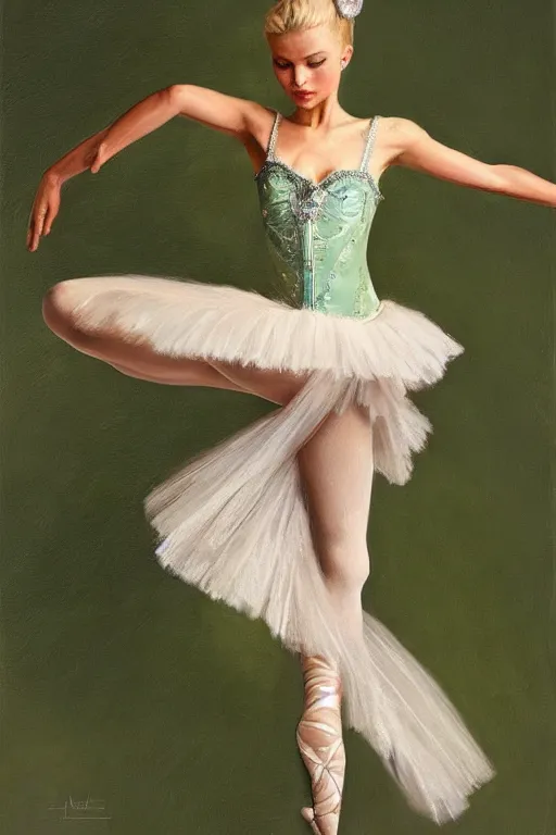 Image similar to An extremely beautiful detailed painting of a blonde haired polish princess in ballet posture, movement, extremely detailed, ultra complex clothing, green eyes, long hair, royal, round face, artstation, oil painting, award winning