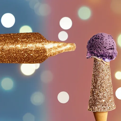 Prompt: glitter, ice cream cone