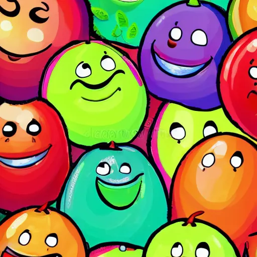 Image similar to dancing fruit, they are very happy, smiling, children illustration, 2D