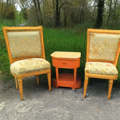 Prompt: furniture on the side of the road,