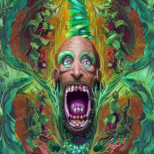 Image similar to Pickle Rick fantasy, fantasy magic, intricate, sharp focus, illustration, highly detailed, digital painting, concept art, jahbu art and Paul lewin and kehinde wiley, masterpiece