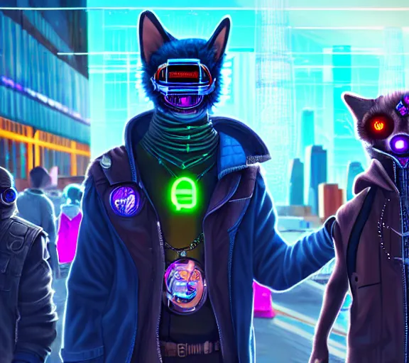 Image similar to high - resolution photograph from a cyberpunk era furry fandom convention ( midwest furfest 2 0 4 7 ), taking place after the genetic revolution and quantum singularity. photorealistic.