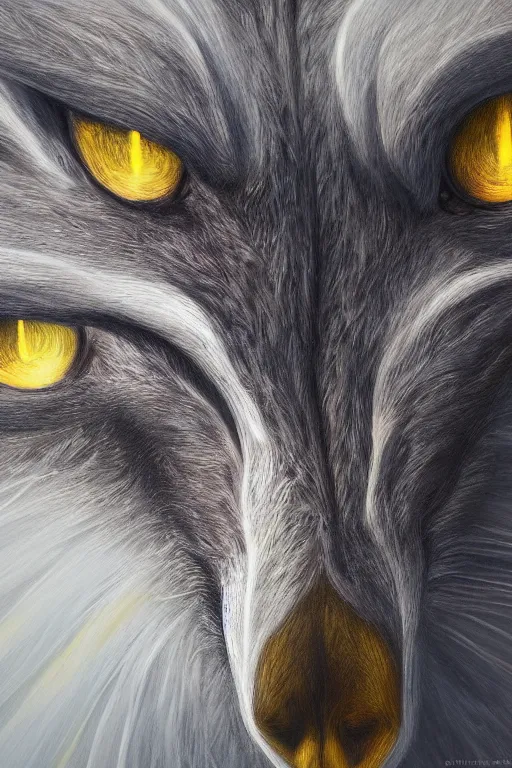 Prompt: ultra realist and ultra intricate detailed soft painting of a werewolf, symmetry features, glowing yellow eyes, sensual gloomy style, volumetric clouds