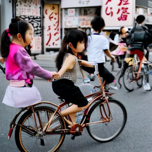 Prompt: tiny little cute dragons riding a bike in the streets of tokyo