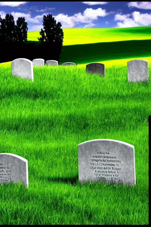 Image similar to windows xp bliss hills screensaver with a graveyard, with many gravestones