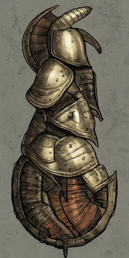 Image similar to Snail-themed medieval armor portrait