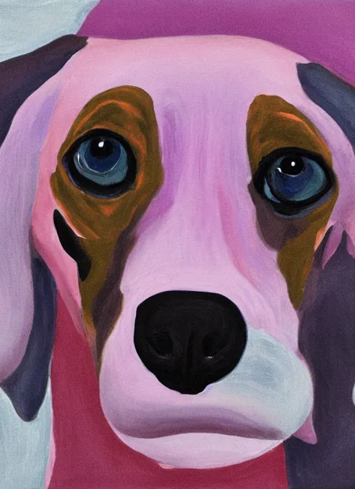 Image similar to Pink and Blue dachshund, painted by Georgia O'Keeffe, very detailed, with folds, 8k